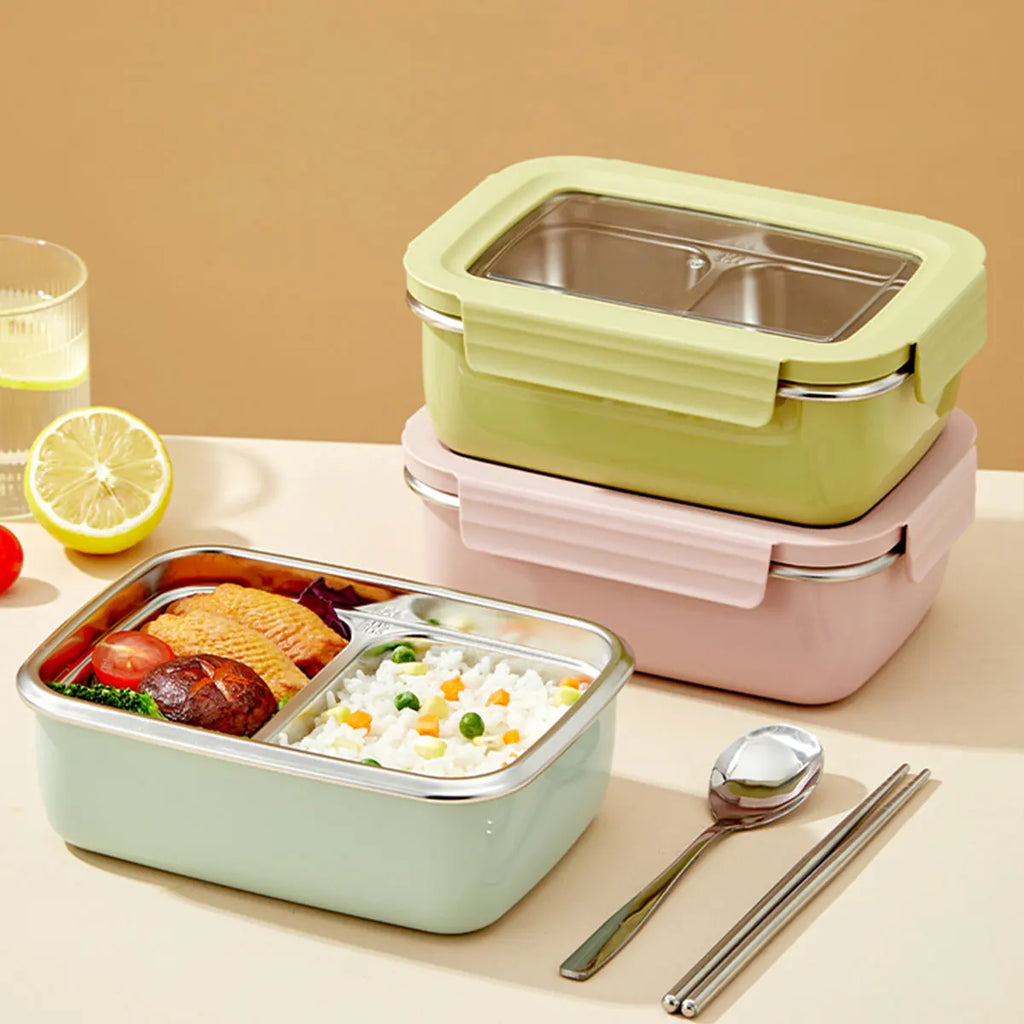 Microwave 304 Stainless Steel Compartment Lunch Box Stackable Leak-proof Student Bento Box Food Container For Cold And Hot Food