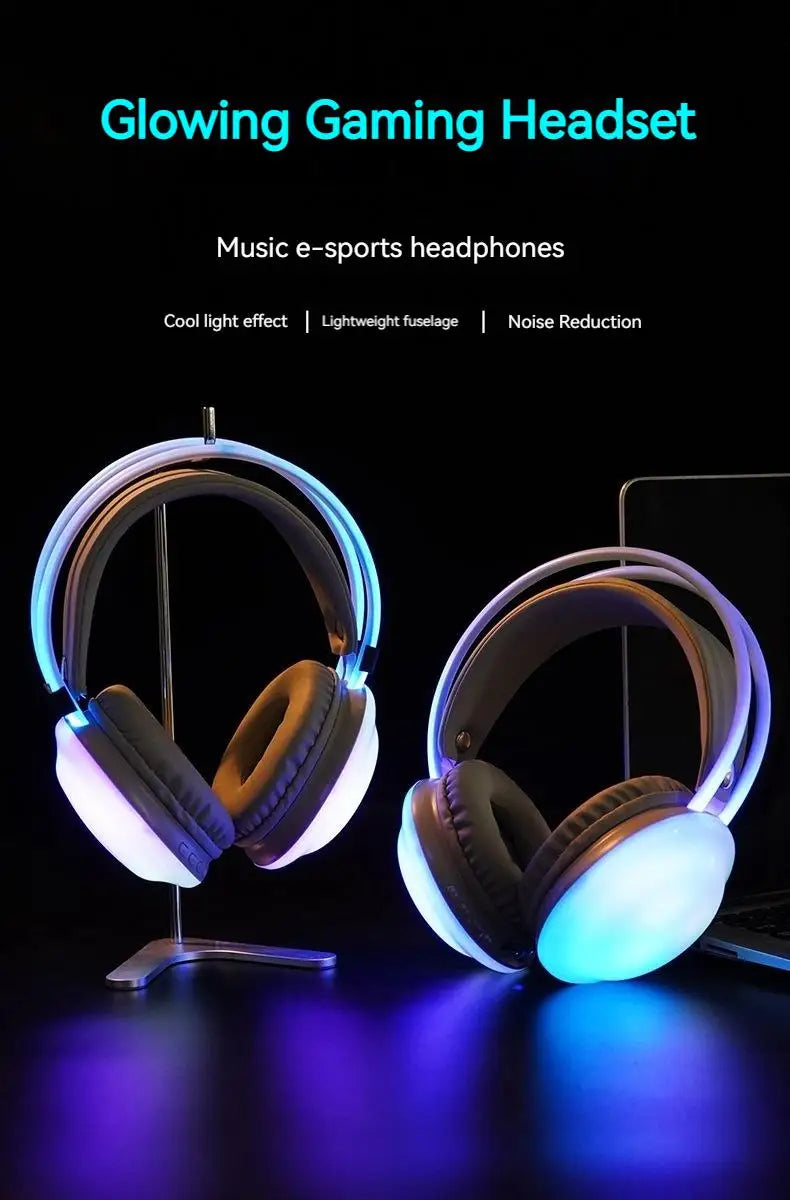 Gamer Wireless Bluetooth Headphones RGB Flowing Colorful Lamp Head Earphone Hifi Stereo Noise Reduction Gaming Headsets With Mic