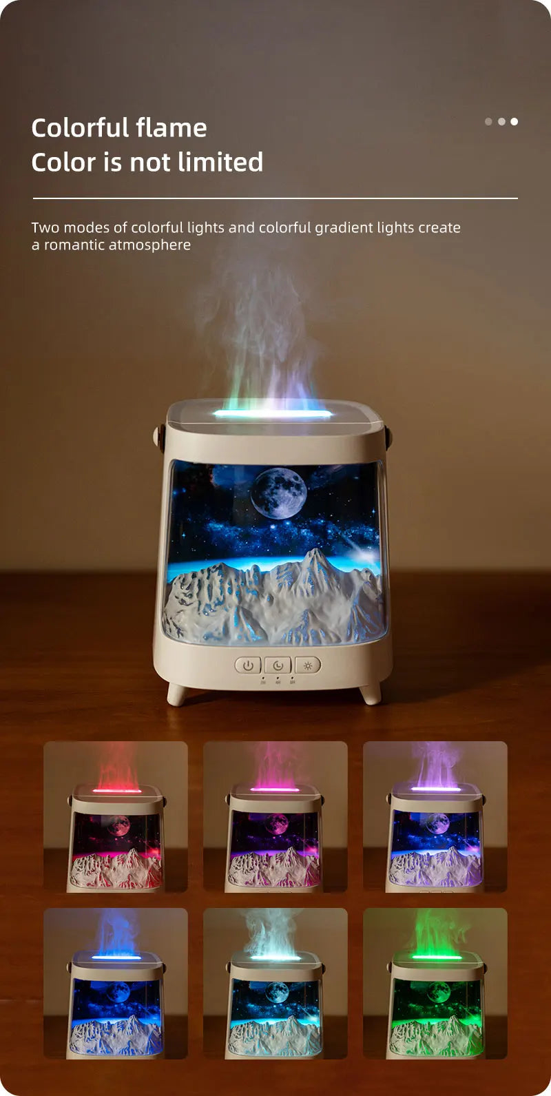 Portable Table Light With Flame Aroma Humidifier For Bedroom Decoration Galaxy Atmosphere Colorful Flame Night Light For Room