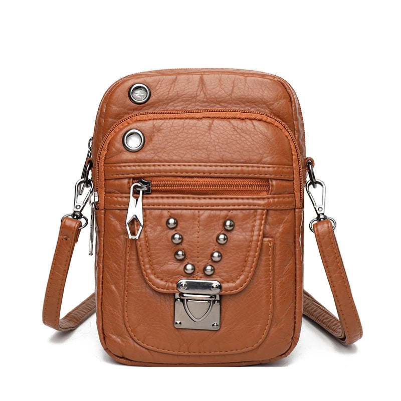 Mobile Phone Bag for Women 2024 New Fashion Soft Leather Diagonal Straddle Small Bag Multi layered Mini Zero Wallet Versatile Li