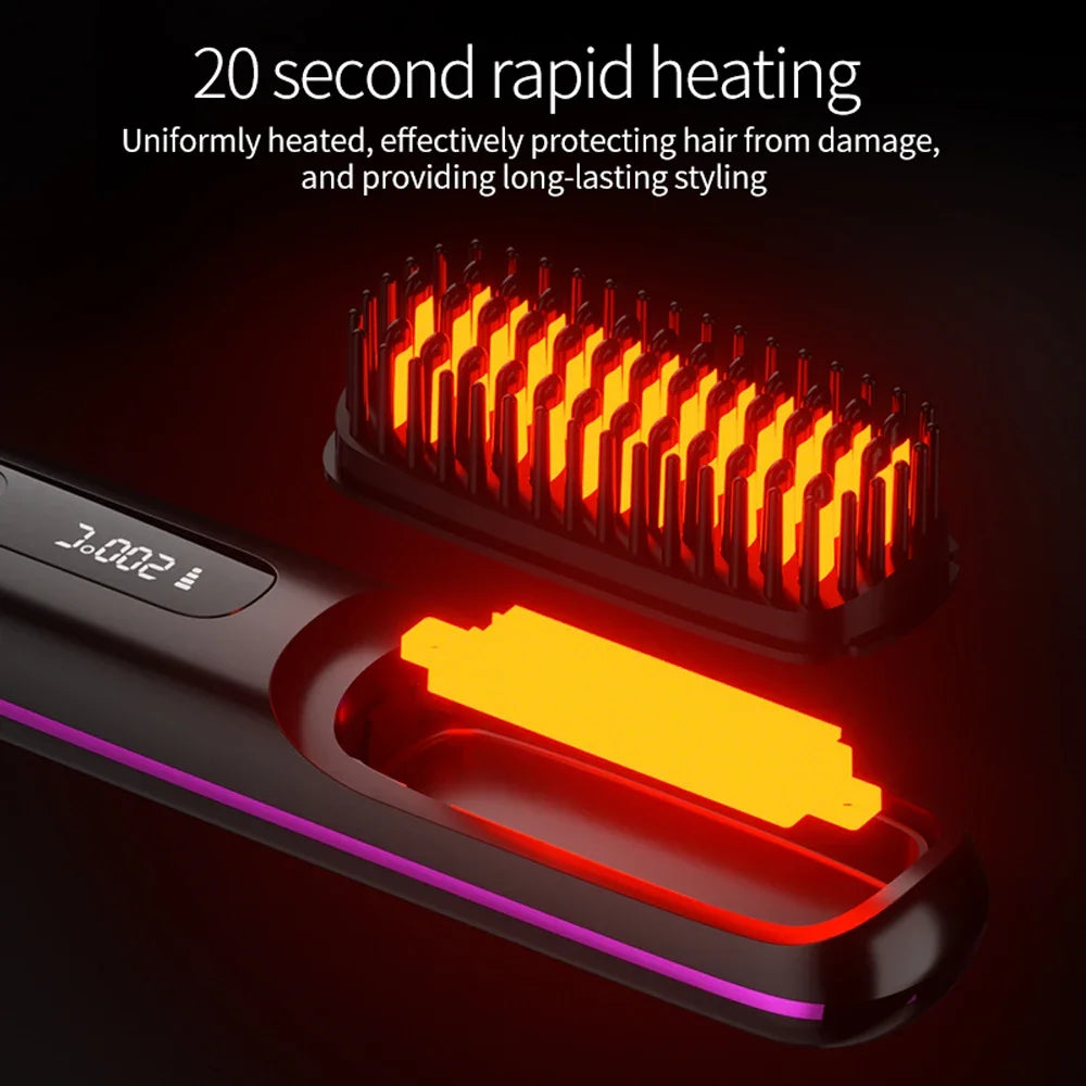 NEW Electric Ceramic Heating Straight Hair Comb Wireless Portable Negative Ion Styling Tool Rechargeable USB Straightening Brush