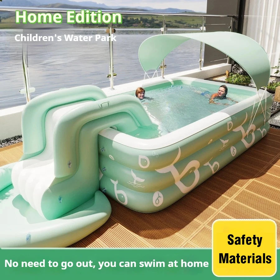 1.5/1.8/2/2.6M Large Inflatable Swimming Pool Slide Thickened With Sunshade Kids Toy Household Outdoor Family Water Garden Game