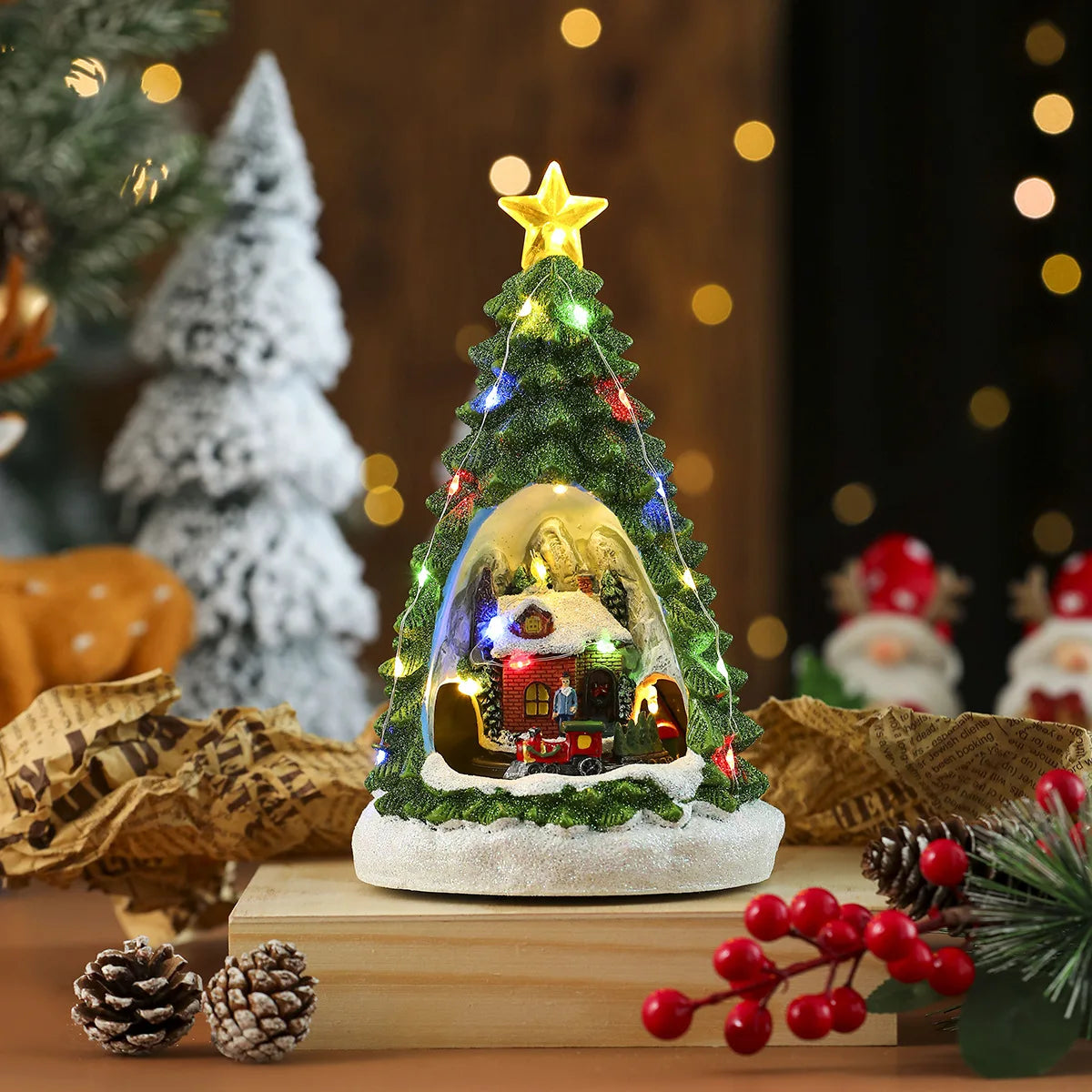 Christmas Music Train LED Music Box Christmas Tree Gingerbread Man Music Box Night Light Xmas New Year Decor Ornament Gifts