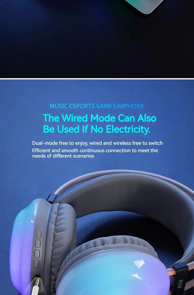 Gamer Wireless Bluetooth Headphones RGB Flowing Colorful Lamp Head Earphone Hifi Stereo Noise Reduction Gaming Headsets With Mic