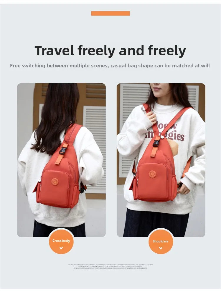 Korean Version of Nylon Fabric Fashion Trend Simple Casual Women Chest Bag with Large Capacity Multi-Functional Backpack 핸드백