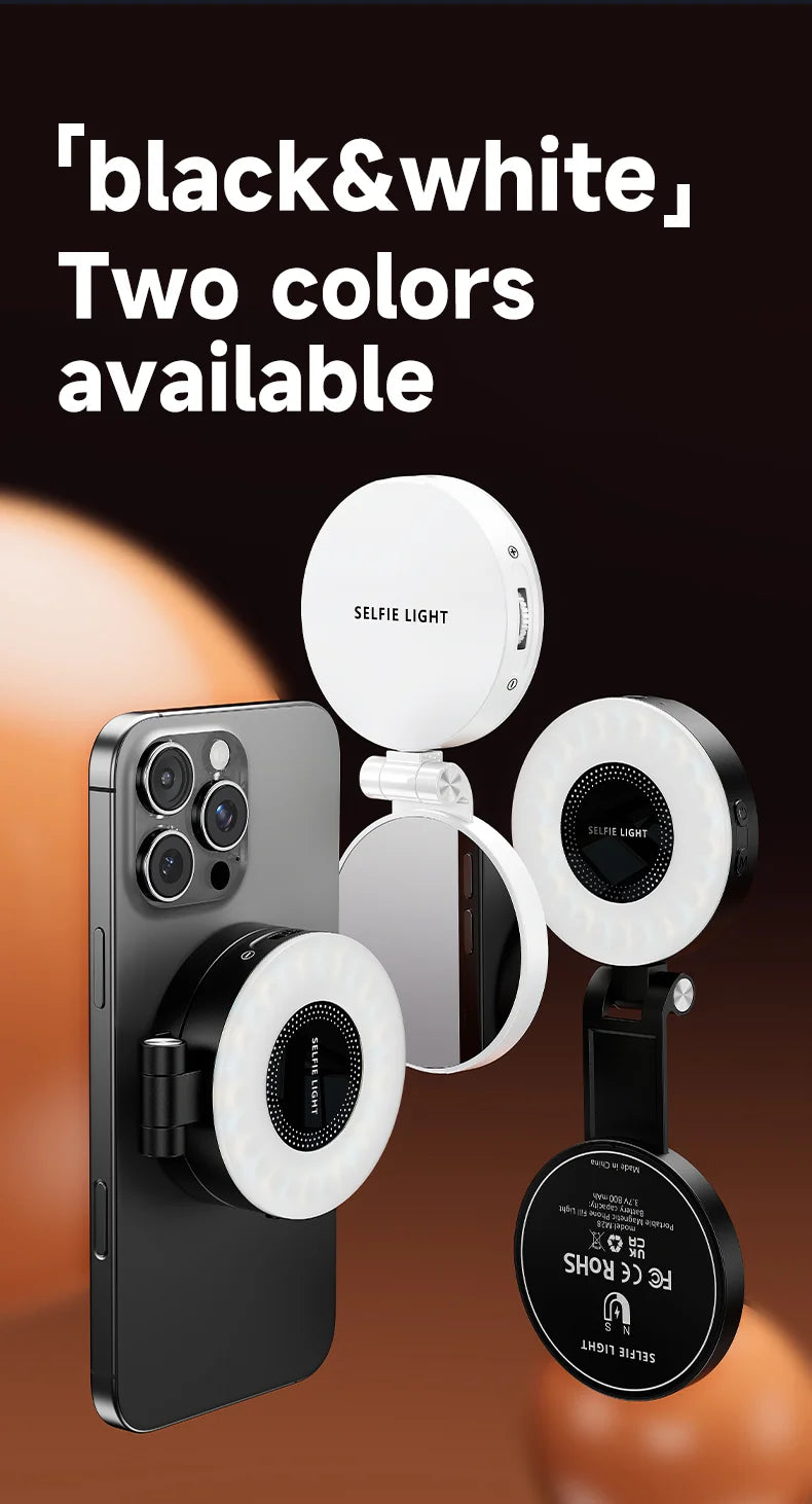 Magnetic Selfie Light Compatible with MagSafe iPhone&Android Phone Light with a Mirror 360° Folding LED Selfie Ring Fill Light