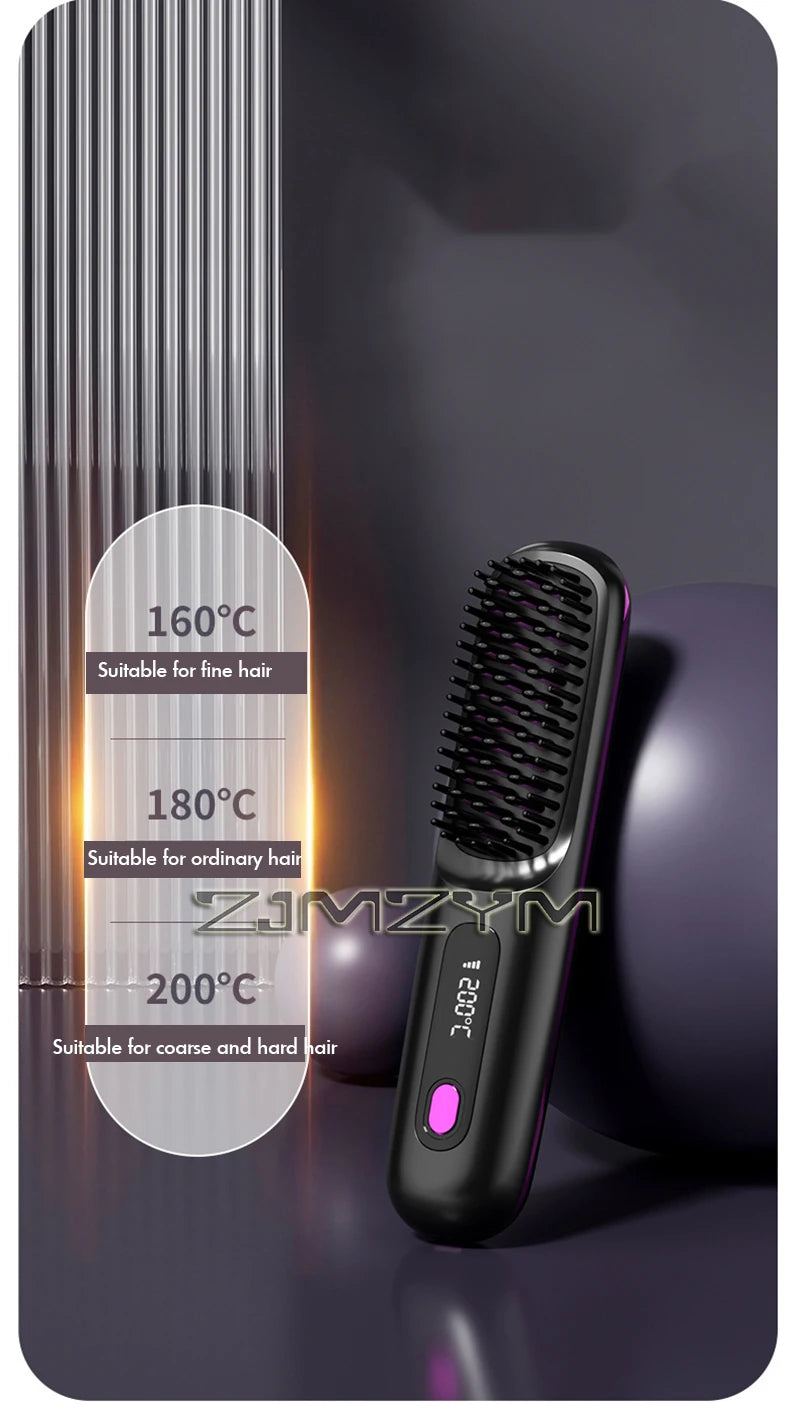 20Seconds Quick Heat Hair Straighter Liquid Crystal Cordless Straight Comb Anti-Scald Styling Brush Negative Ion Curly Hair Tool