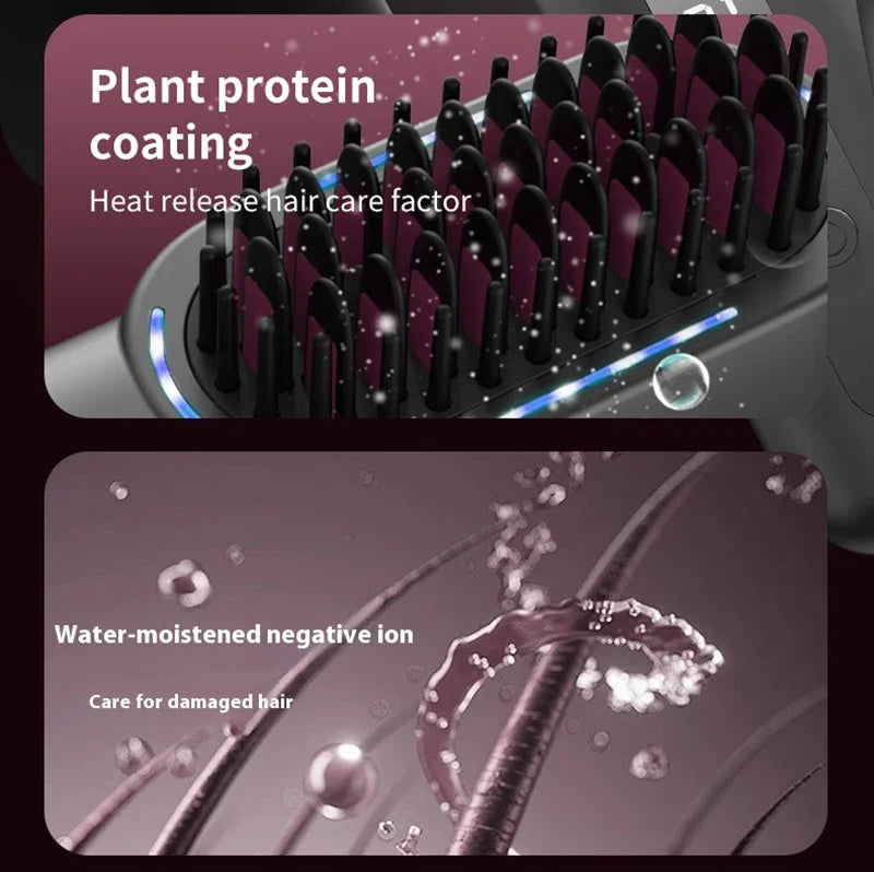 Wireless Straight Curling Hair Comb Heating Negative Ion Hair Straightener Rechargeable Anti-scalding Electric Hair Care Brushes
