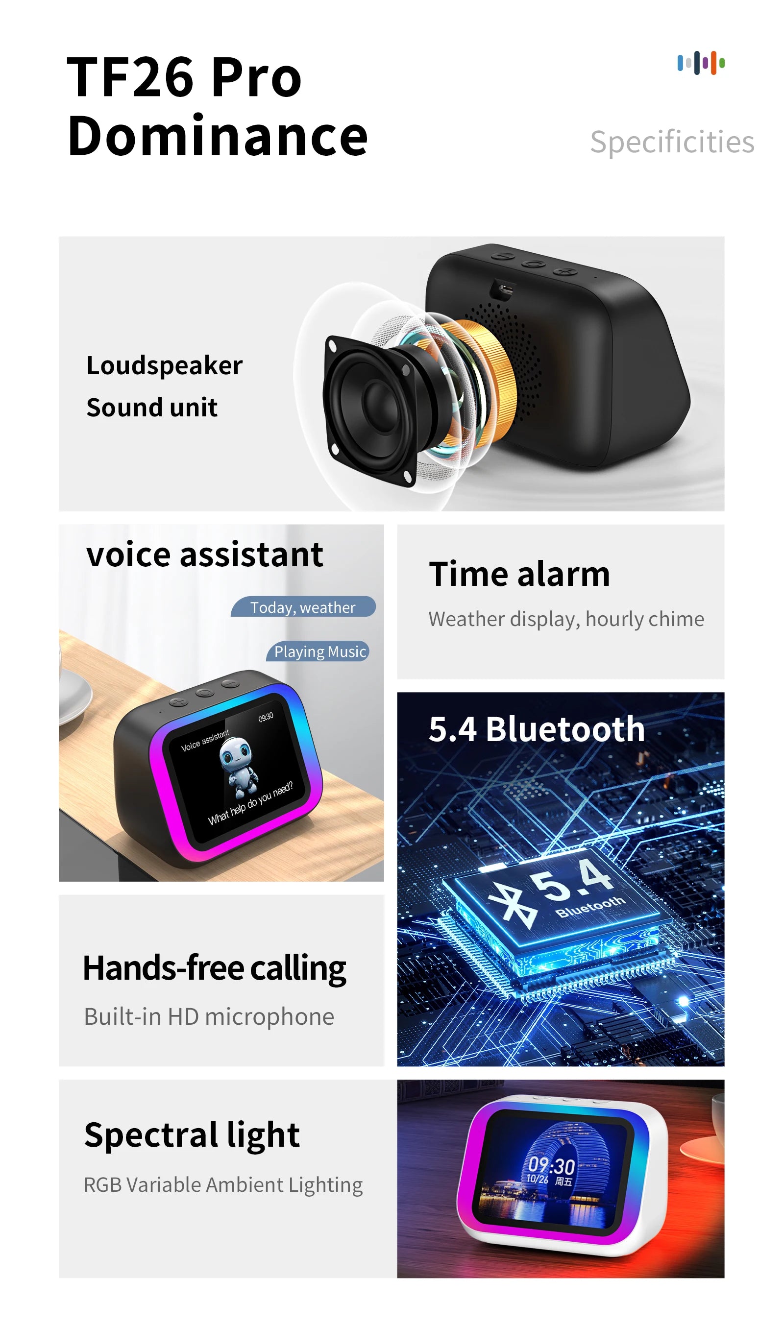 AI Smart Bluetooth 5.4 Speaker Voice assistant HDTouch Screen Display Electronic Album Alarm Clock Hi-fi Stereo Sound