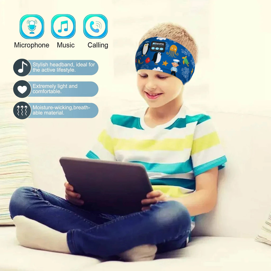 Kids Bluetooth Headphone Music Sport Headband Sleep Mask Wireless Stereo Player Support Handsfree Soft Cute Cartoon Headbands