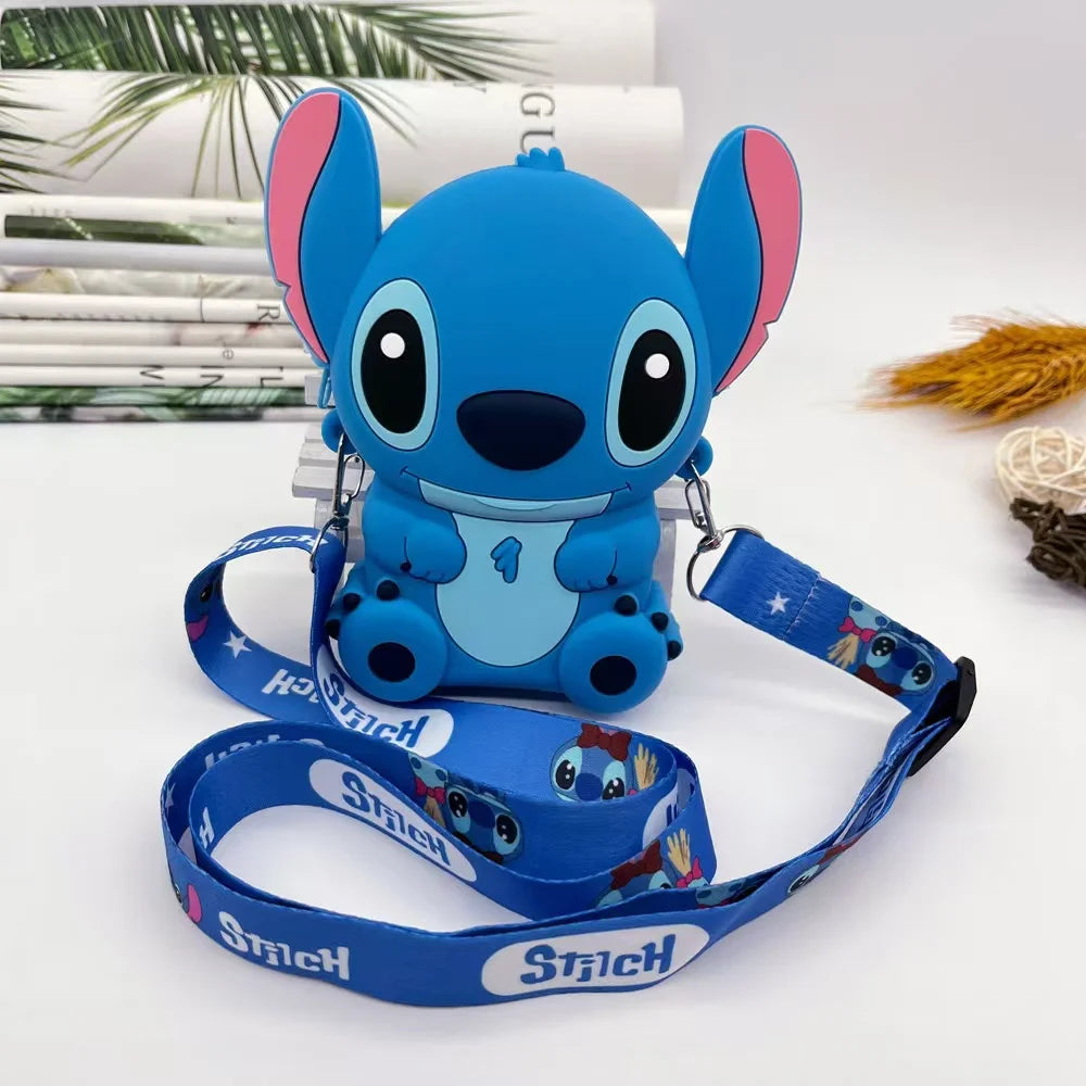 2025 new Shi Stitch cute boys and girls silicone coin purse go out cartoon small shoulder bag creative children storage bag.