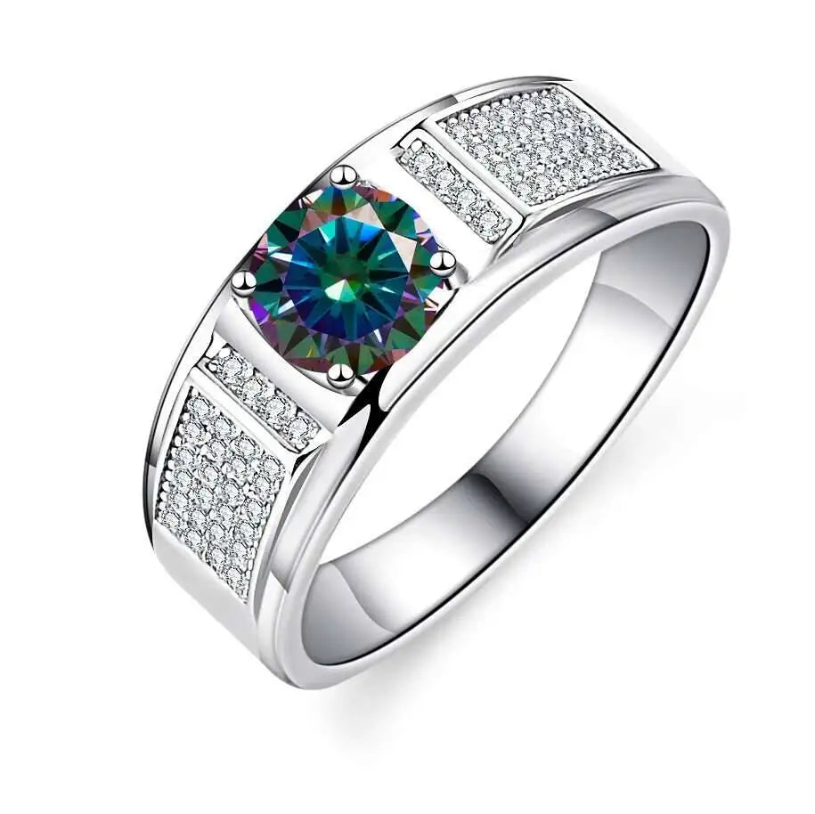 TY Classic Men's 1.0 Carat Real Moissanite white Ring 18K White Gold D Color Diamond Engagement Wedding Fine Jewelry Gift