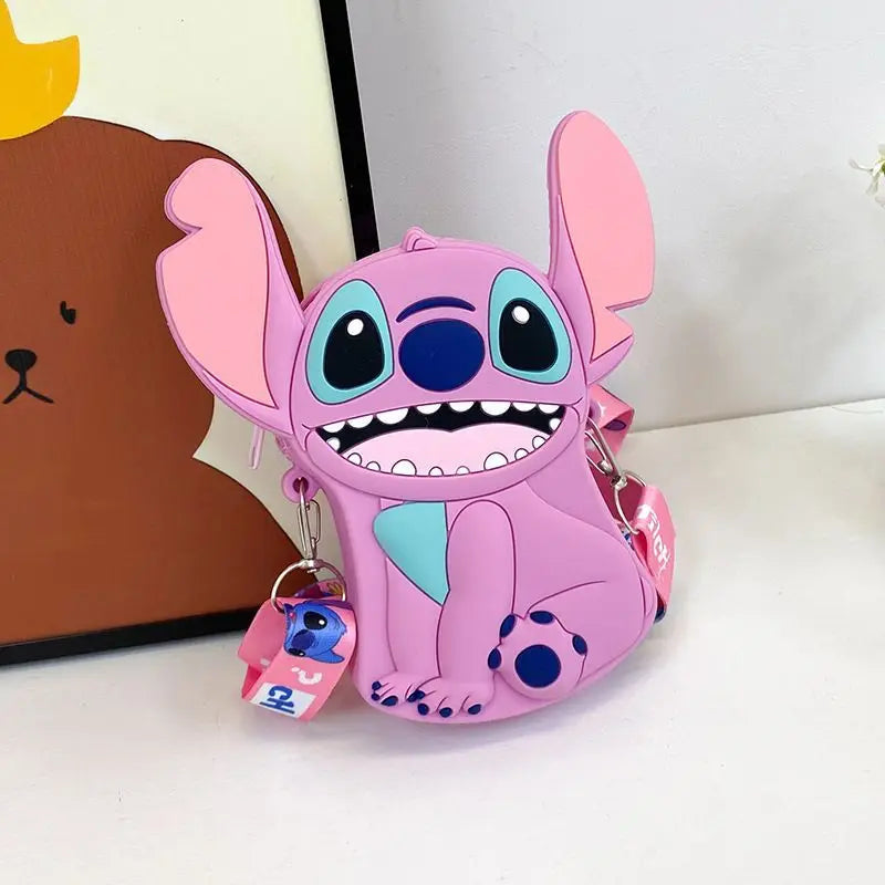 2025 new Shi Stitch cute boys and girls silicone coin purse go out cartoon small shoulder bag creative children storage bag.