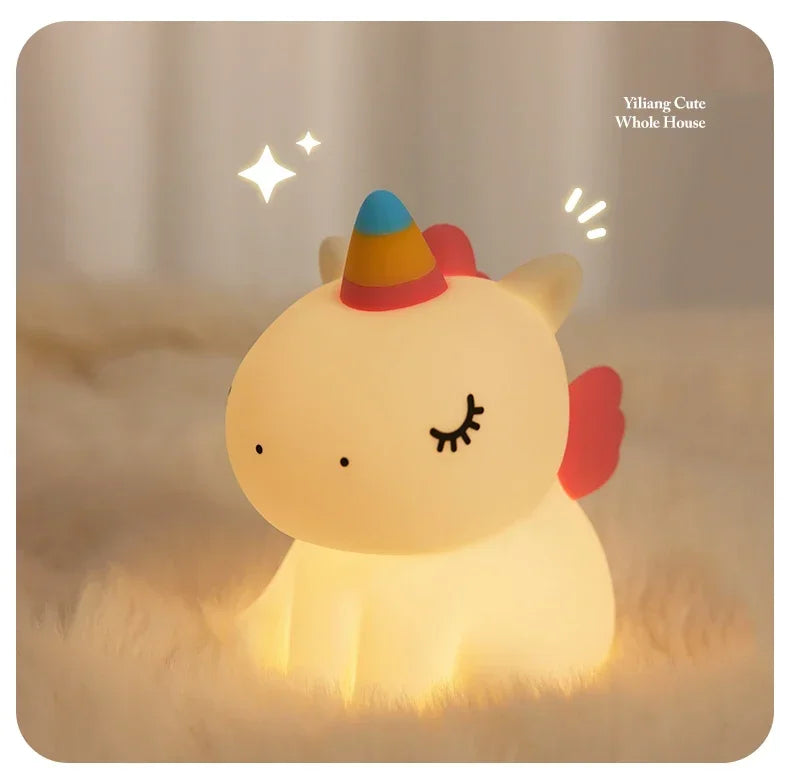 Cartoon Unicorn Night Lamp Soft Silicone Pat Light Warm Light Eye Protection Night Reading Lamp Desktop Kid's Room Decoration