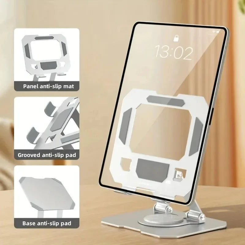 360° Rotatable Metal Tablet Stand Adjustable Foldable Desktop Stand Holder Heat Dissipation Compatible For Tablet Computer