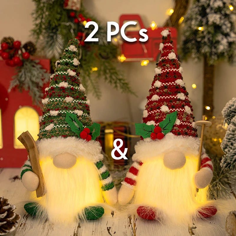 2025 Christmas Gift Gnome Doll Couple Led Night Light Sledge Elf Ski Home Xmas Decoration for 2026 New Year Valentine Gift