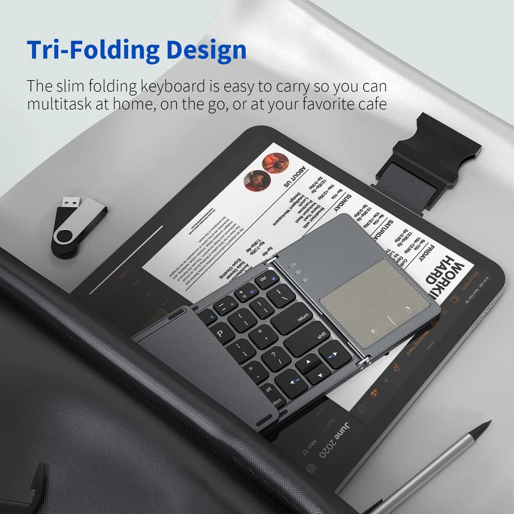 Portable Mini Three Folding Wireless Bluetooth Keyboard Foldable Touchpad Keypad for IOS Android Windows ipad Tablet Laptop