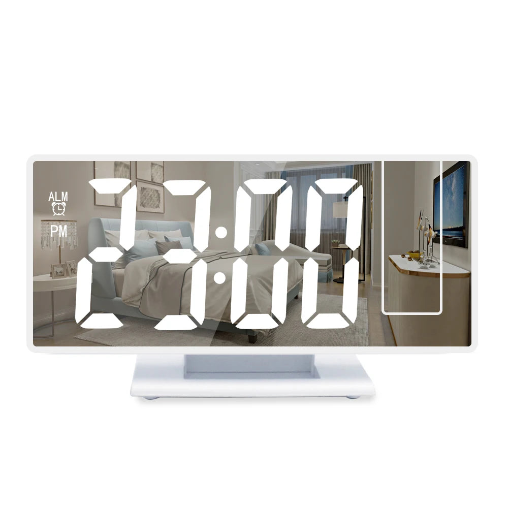 c180° Arm Projection Alarm Clock Time Temperature USB Plug-in Digital Alarm Clock Snooze Table Clock 12/24H Projector LED Clok