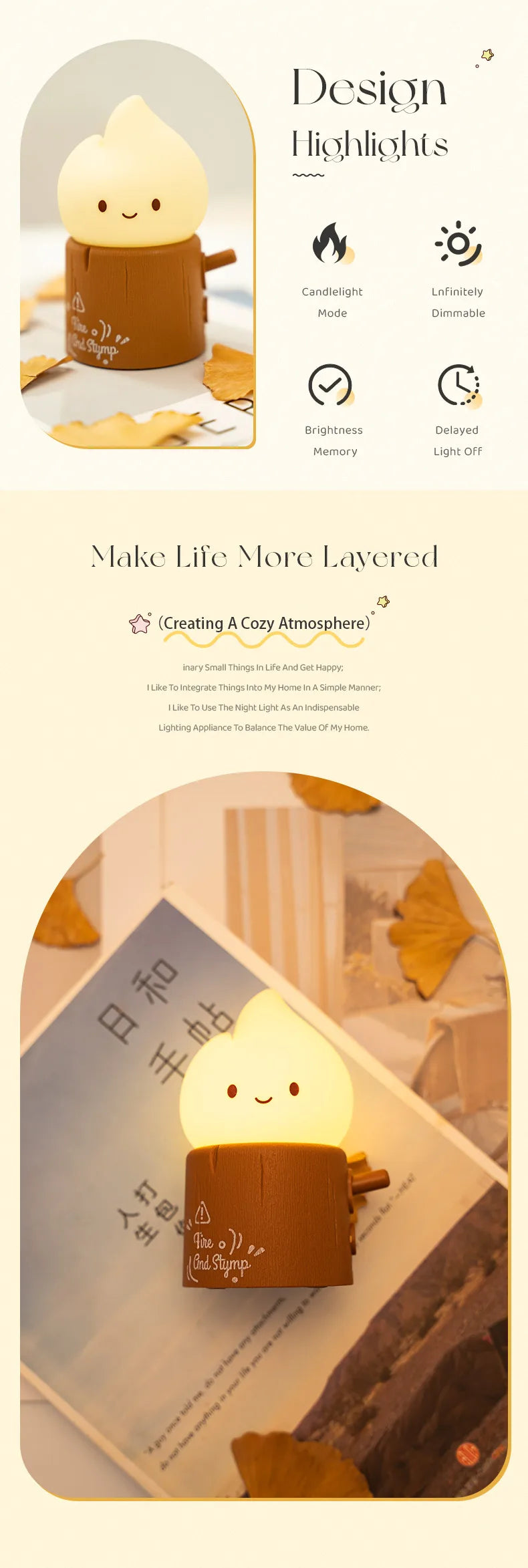 Flameless Candles Night Light Cute Sleeping Nightlights Dimmable 2 Lighting Modes Bedside Lamp For Kid Bedroom