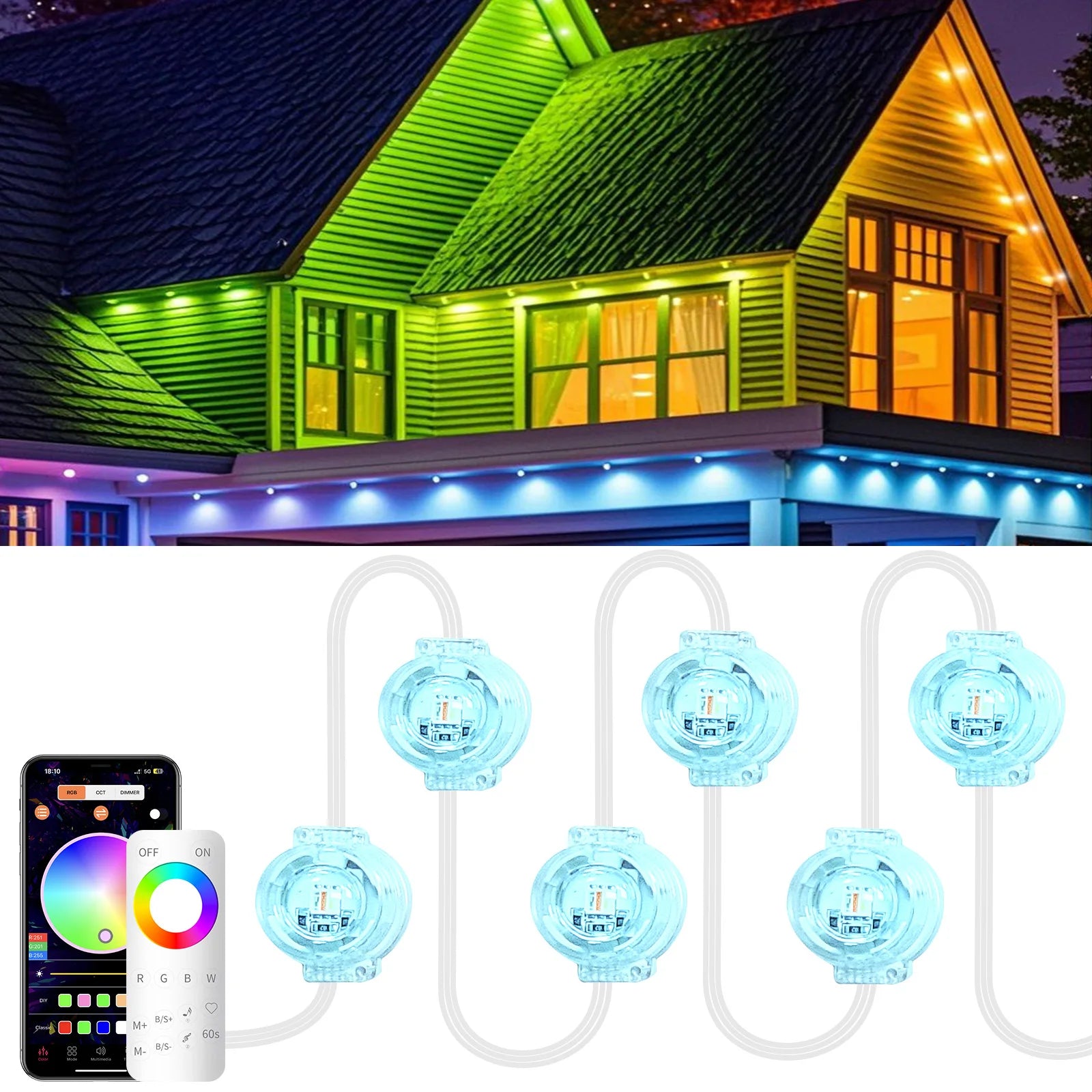 Permanent Eaves LED Smart Outdoor RGB Blueto LED Light for House with Remote Full House Eaves Light Party Christmas Holiday Deco