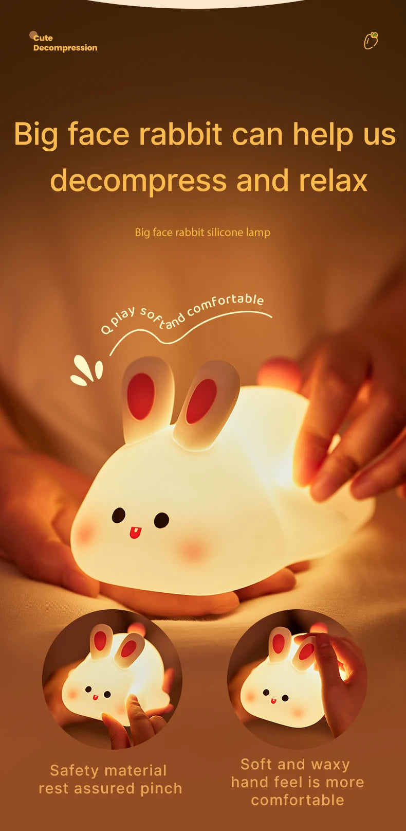 Animal Shaped Night light LED cute panda rabbit light USB charging timed bedside decoration Children's eye protection