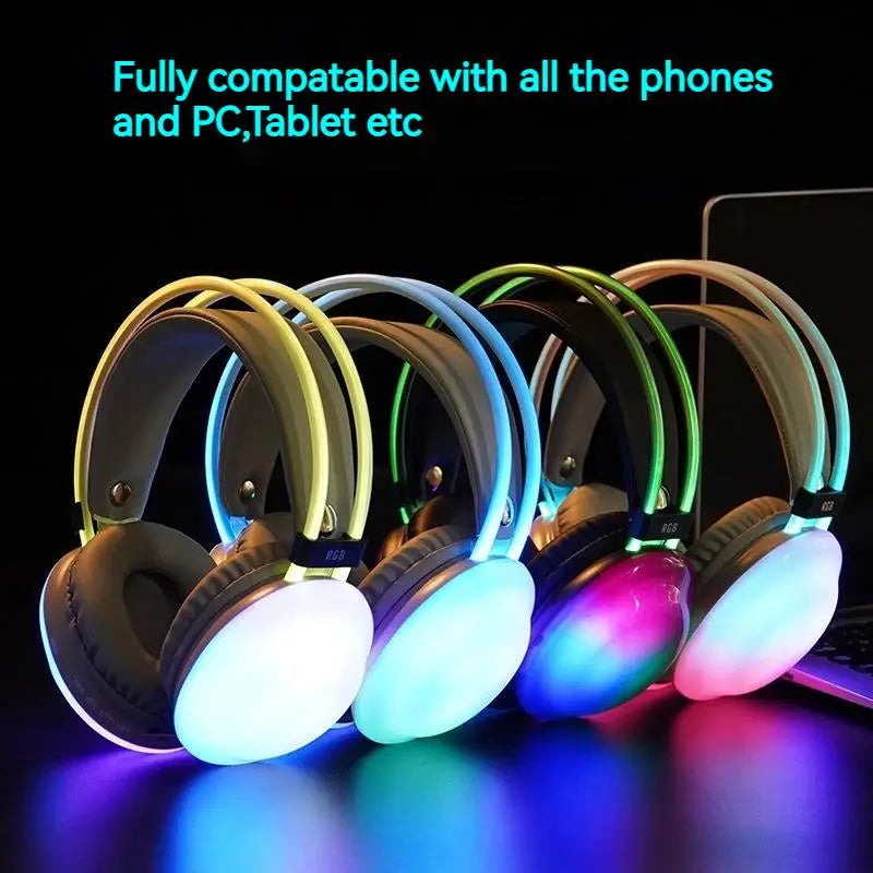 Gamer Wireless Bluetooth Headphones RGB Flowing Colorful Lamp Head Earphone Hifi Stereo Noise Reduction Gaming Headsets With Mic