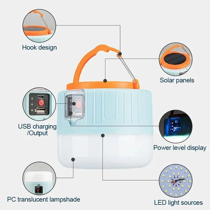 Portable Solar Camping Light Power Bank LED Lanterns With Remote Control Waterproof Outdoor Tent Light Rechargeable Flashlight ﻿