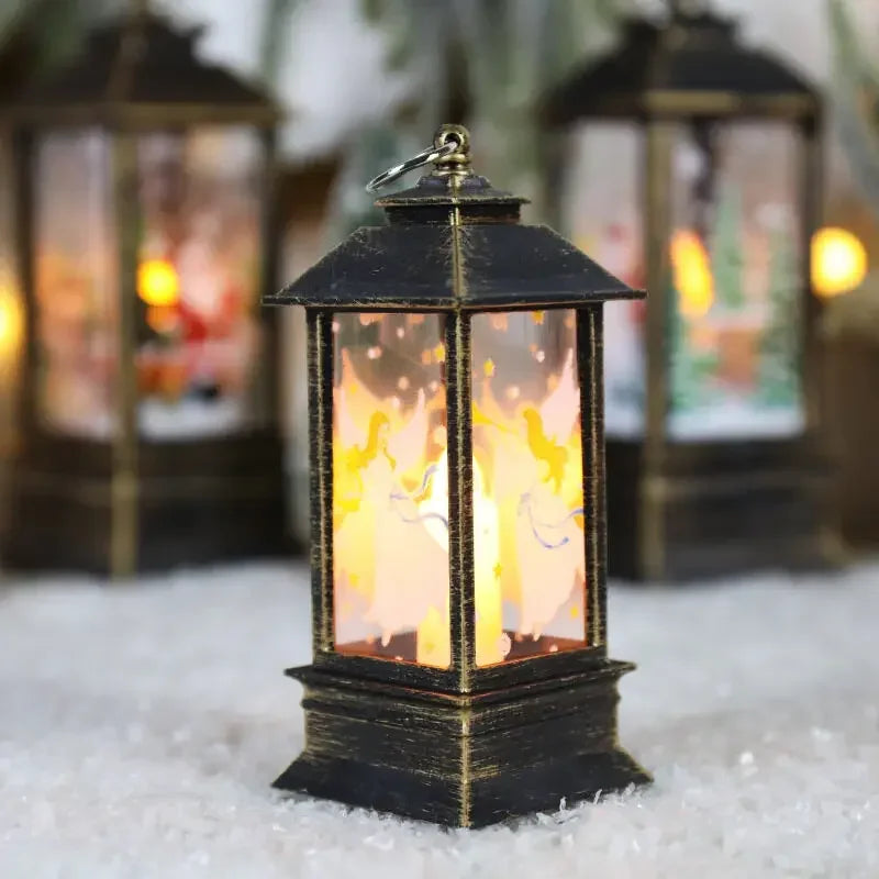 LED Night Lights Vintage Portable Oil Lamp Battery Powered Home Hanging Lanterns Child New Year Gift Christmas Party Decoration