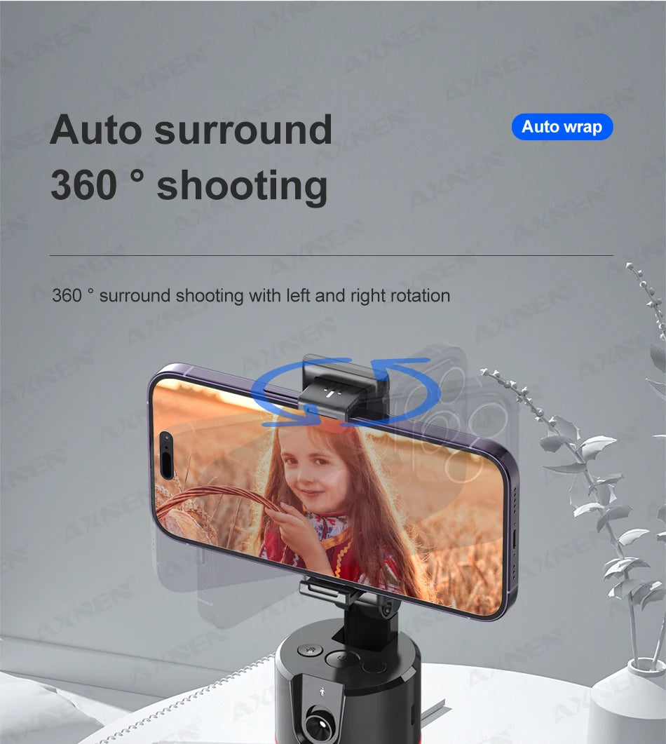 P02 360 Rotation Gimbal Stabilizer, Follow-up Selfie Desktop Face Tracking Gimbal for Tiktok Smartphone Live,with Remote Shutter