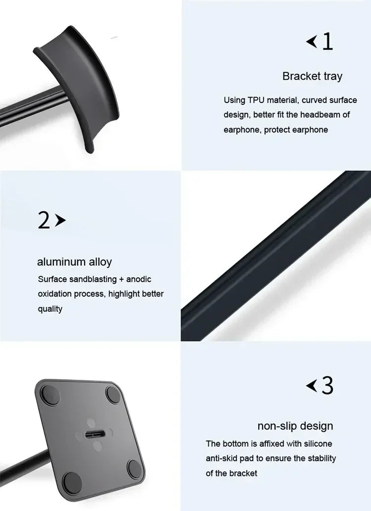 VIKEFON Head-Mounted Headphone Stand Stylish Detachable Headset Holder For Airpods Max Beats Bose Sennheiser Display Stand