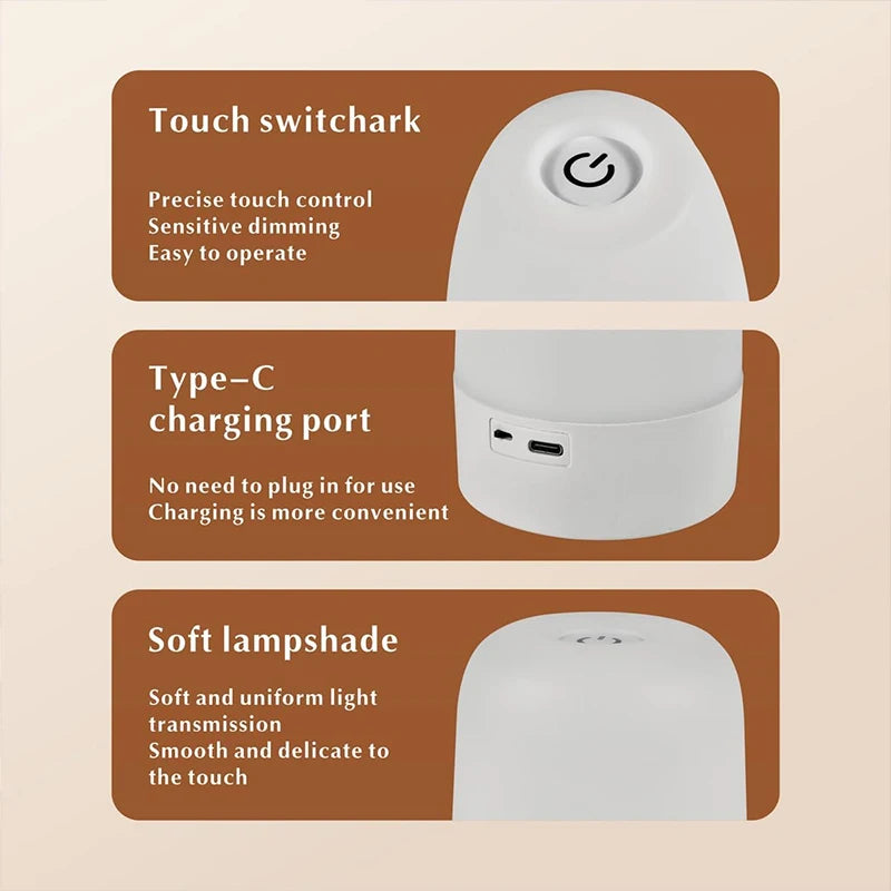 Night Light 16 Colors RGB Dimmable Small Lamp,Portable Stepless Dimming Touch Lamps for Bedroom, Color Changing LED Lights