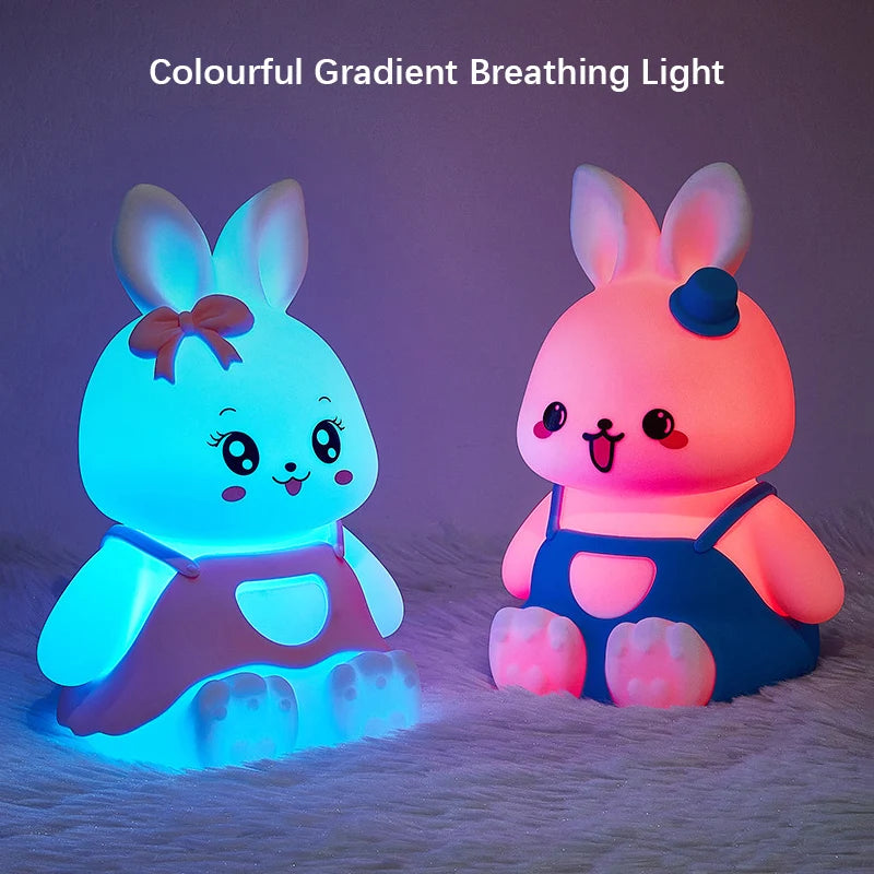 Cute Kids Night Lights 5 Colour Changing LED Silicone Rabbit Lamp with Battery, for Nursery Children Baby Camping Home Decor