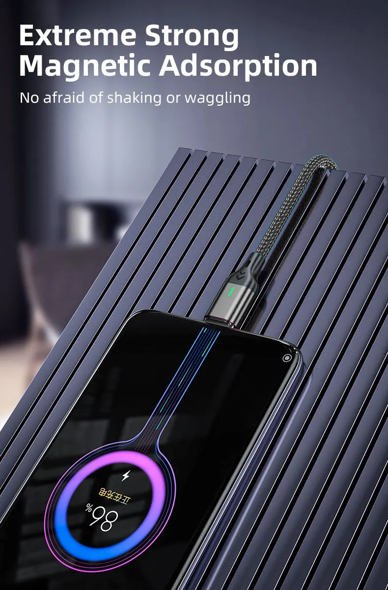 AUFU Magnetic Charge Cable 3A Fast Charging USB Type C Cable Magnet Micro USB Data Charging Wire Mobile Phone for iPhone Xiaomi