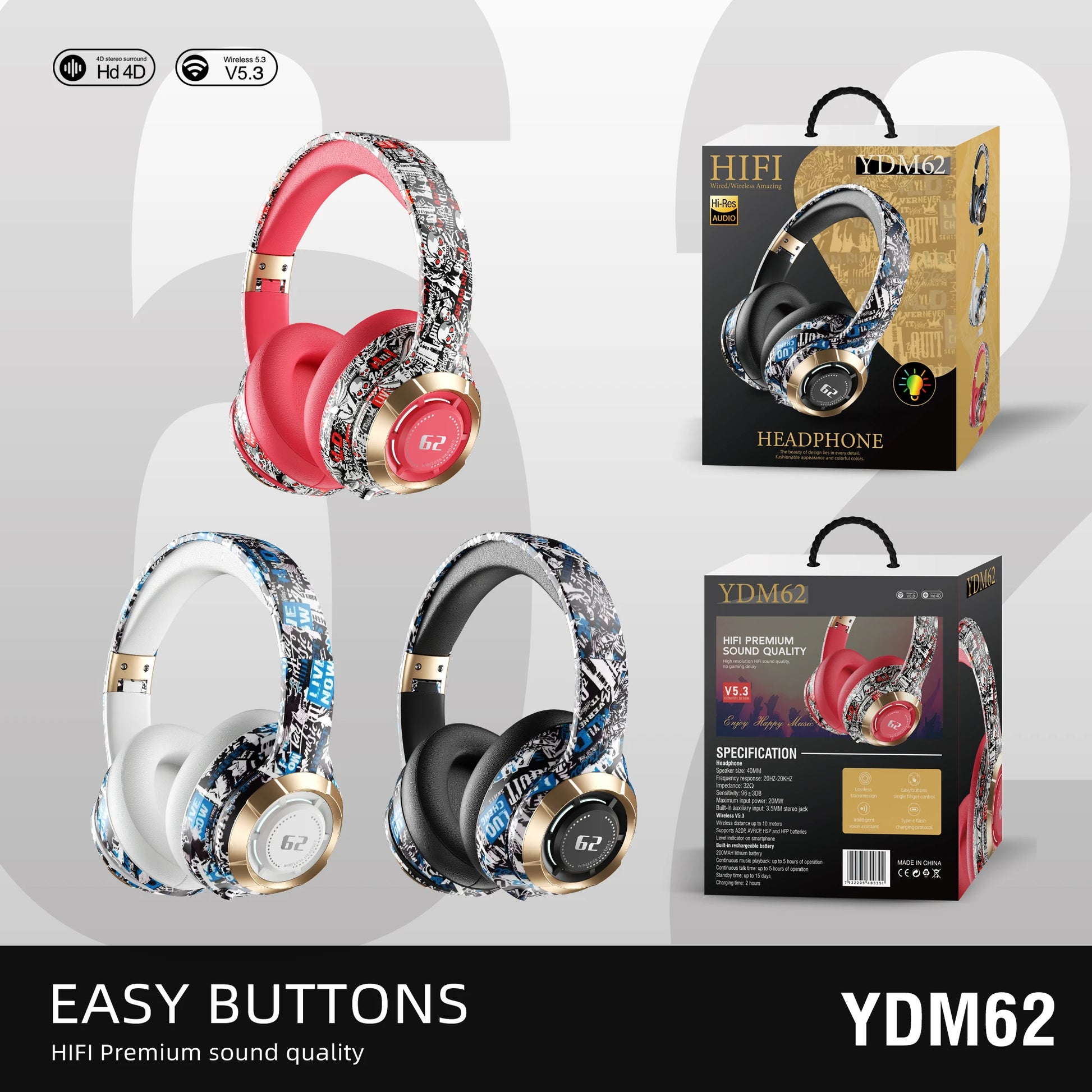 TWS Bluetooth 5.3 Headphones Hi-Res Audio Over Ear Wireless Headset Professional Studio Monitor DJ Headphones supports TF card