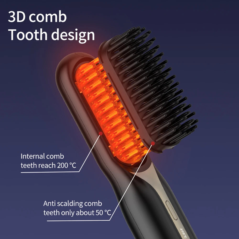 NEW Electric Ceramic Heating Straight Hair Comb Wireless Portable Negative Ion Styling Tool Rechargeable USB Straightening Brush