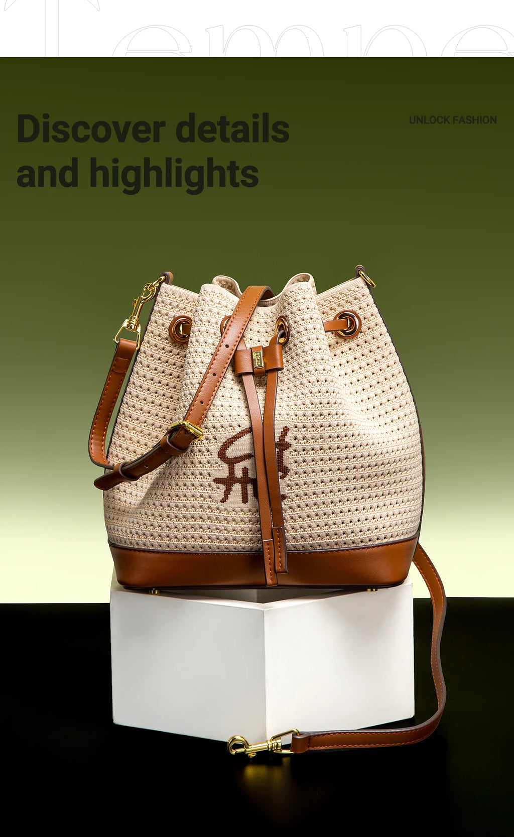 Women's Bucket Bag Vacation Style Women's Shoulder BagSpring New Fabric Splicing Design Handbag