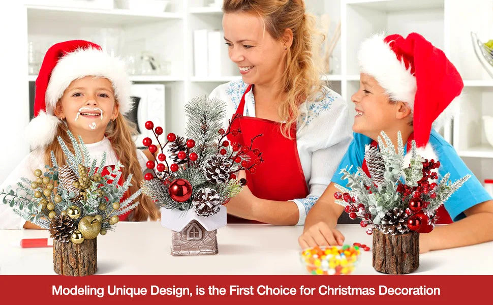 30cm Mini Christams Tree Artificial Plants PE Flocking Pinecone Pine Branch Home Window Decoration Desktop Decor Christmas Gift