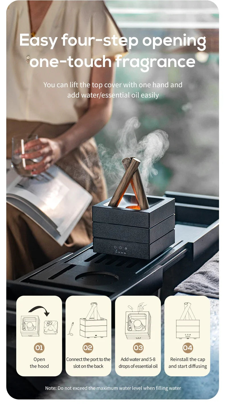 280ml Flame Aroma Diffuser USB Air Humidifier Colorful Atmosphere Light and Remote Control Bonfire Essential Oil Aroma Diffuser