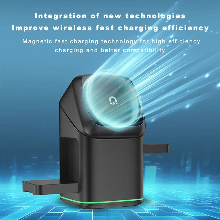 2025 Newest Universal Magnetic Charging Stand 30W Cube Rotational 3 in 1 Touch Auto Rotation Wireless Charger With Light
