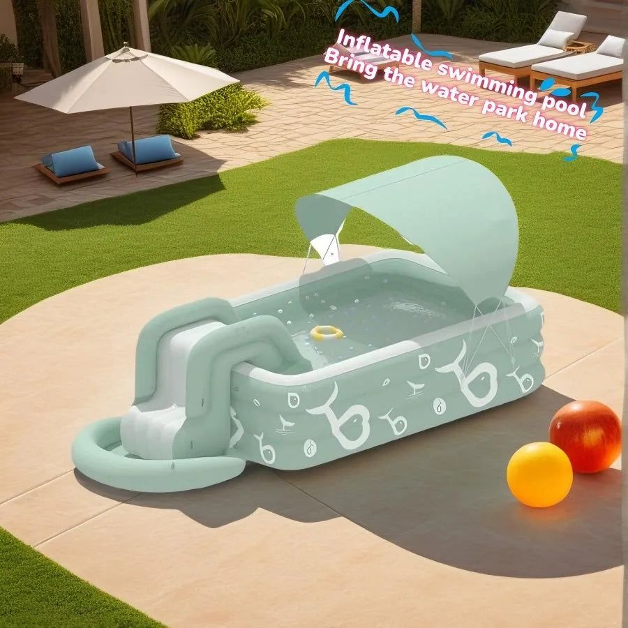 1.5/1.8/2/2.6M Large Inflatable Swimming Pool Slide Thickened With Sunshade Kids Toy Household Outdoor Family Water Garden Game