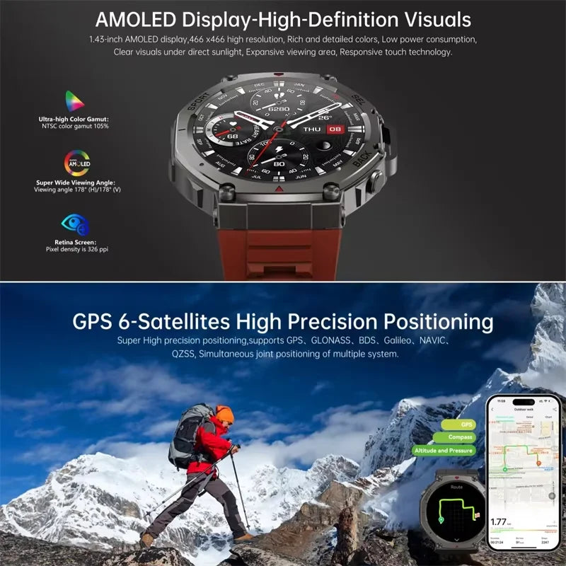 Smart Watch For T-Rex 3 GPS Smartwatch AMOLED Touch Screen 5ATM Outdoor Compass Smart Fitness Sport Monitor Men Watch ForXiaomi