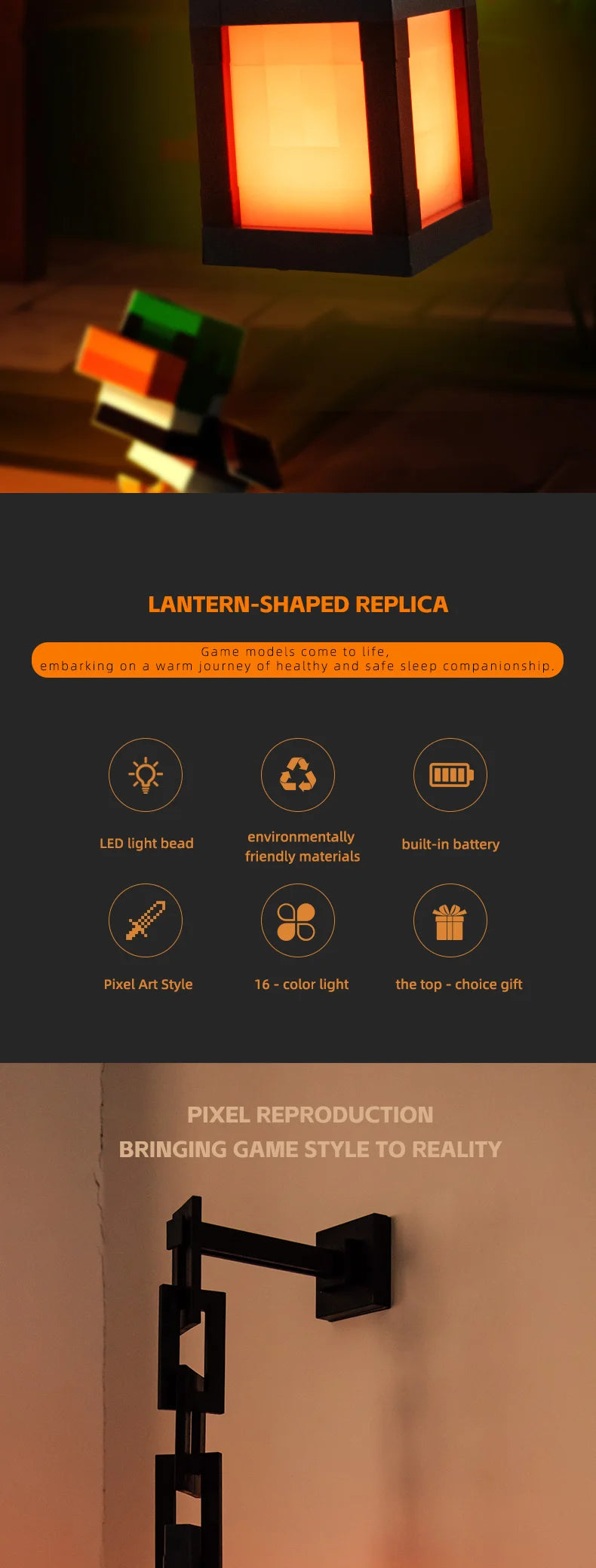 Pixel Style Night Light Portable Lantern Tabletop Ornament 16 Colors Lantern DIY Interior Decoration Festival Atmosphere Light