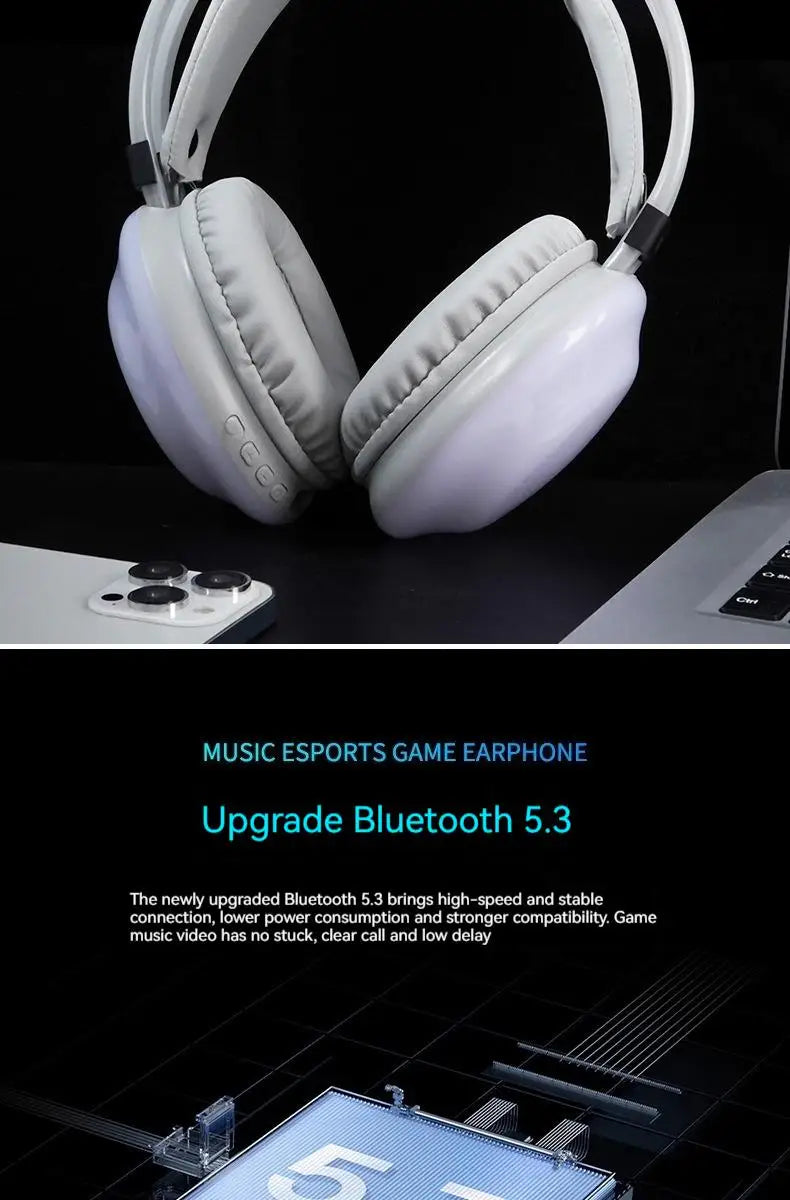 Gamer Wireless Bluetooth Headphones RGB Flowing Colorful Lamp Head Earphone Hifi Stereo Noise Reduction Gaming Headsets With Mic