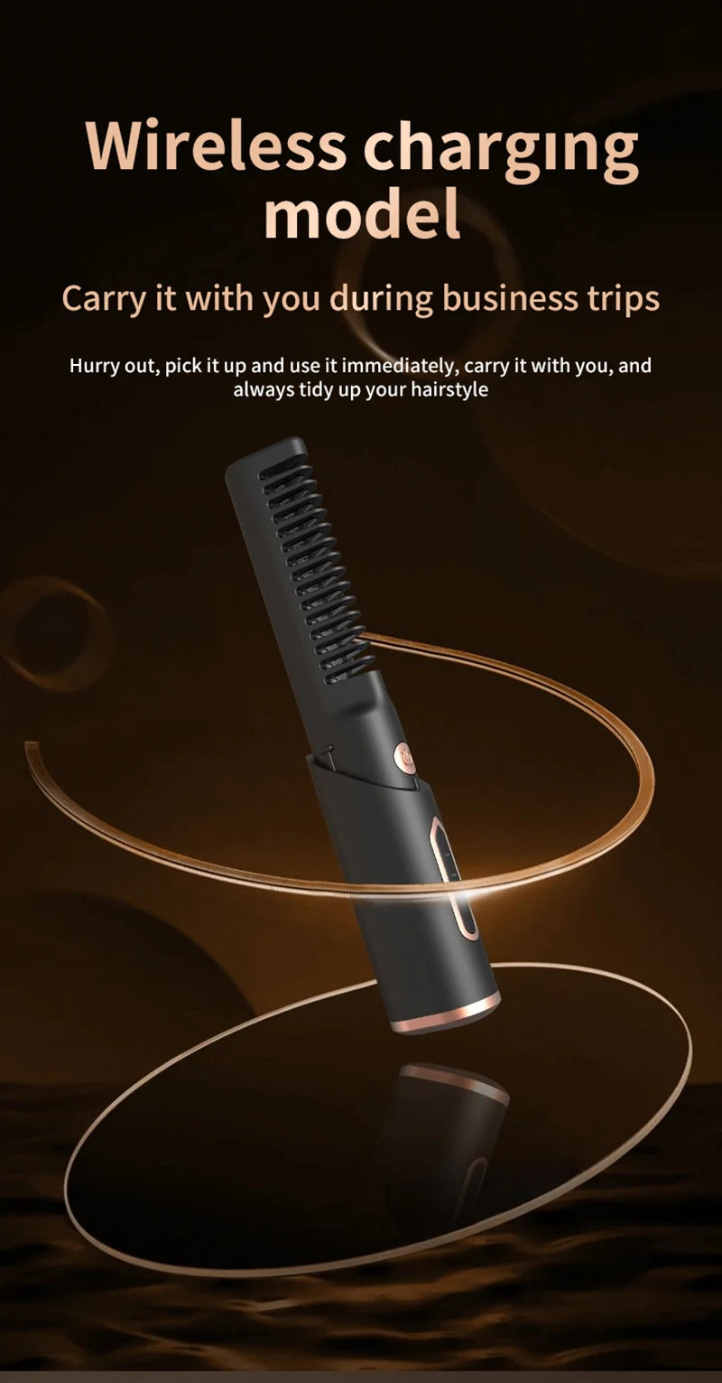 Portable Wireless Electric Hair Brush Heating Hair Straightener  2 IN 1 Home Travel Womem Anti-scalding Hair Straight Curly Comb