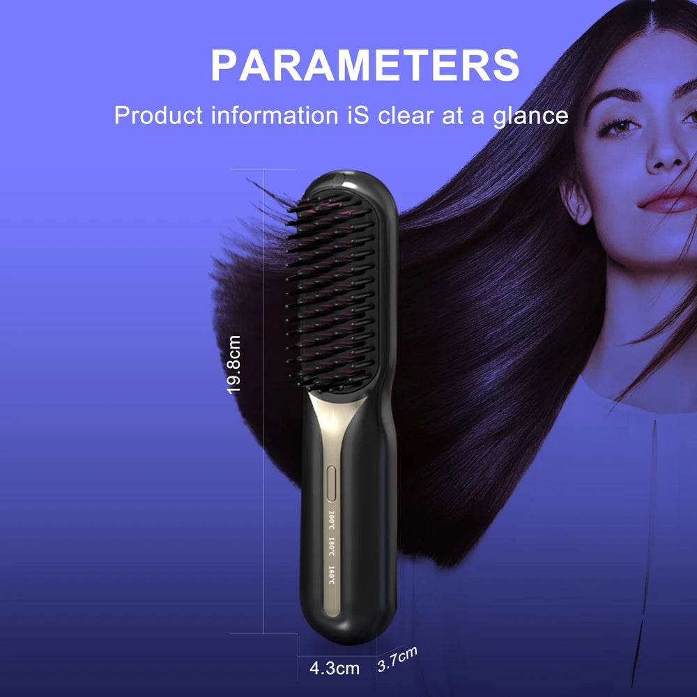 NEW Electric Ceramic Heating Straight Hair Comb Wireless Portable Negative Ion Styling Tool Rechargeable USB Straightening Brush