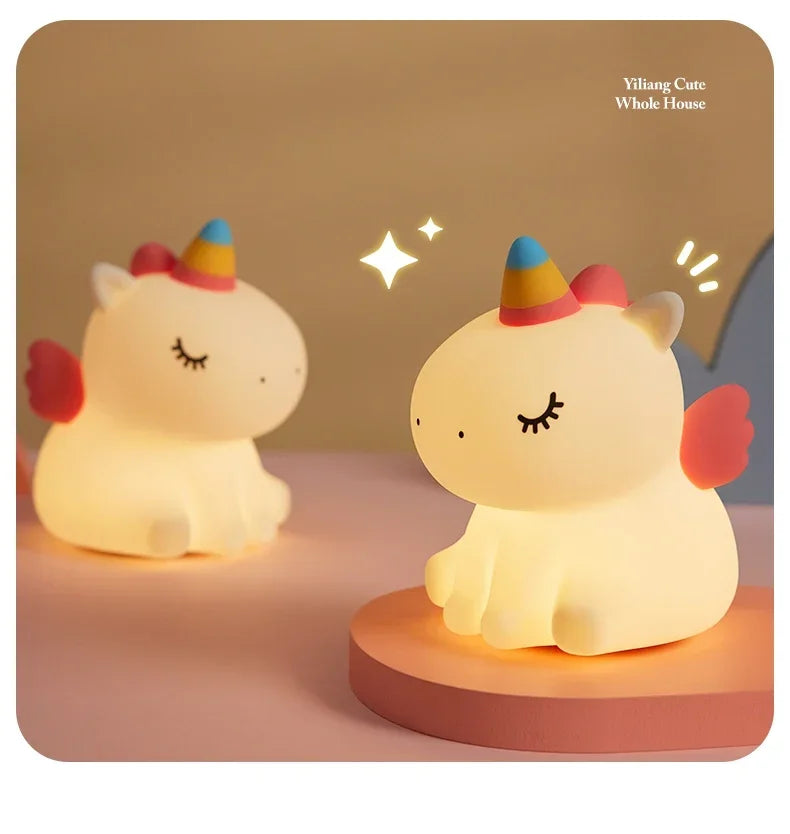 Cartoon Unicorn Night Lamp Soft Silicone Pat Light Warm Light Eye Protection Night Reading Lamp Desktop Kid's Room Decoration