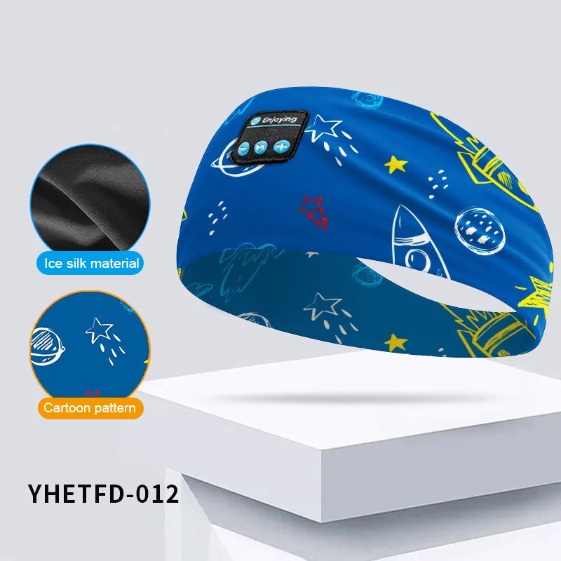 Kids Bluetooth Headphone Music Sport Headband Sleep Mask Wireless Stereo Player Support Handsfree Soft Cute Cartoon Headbands