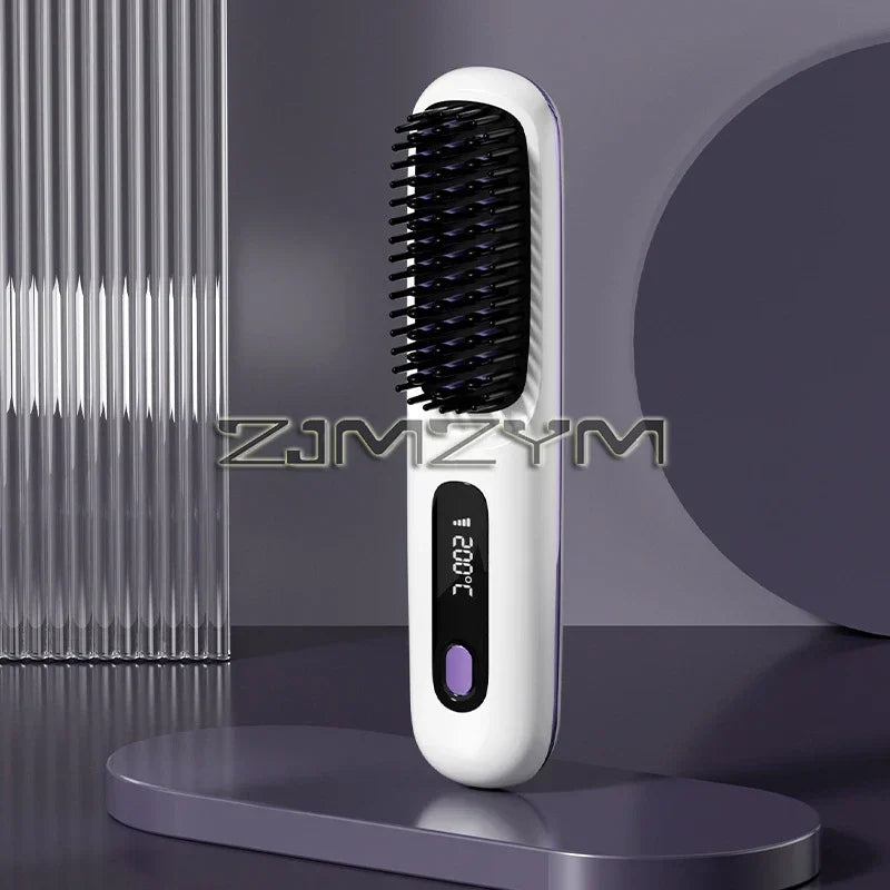 20Seconds Quick Heat Hair Straighter Liquid Crystal Cordless Straight Comb Anti-Scald Styling Brush Negative Ion Curly Hair Tool