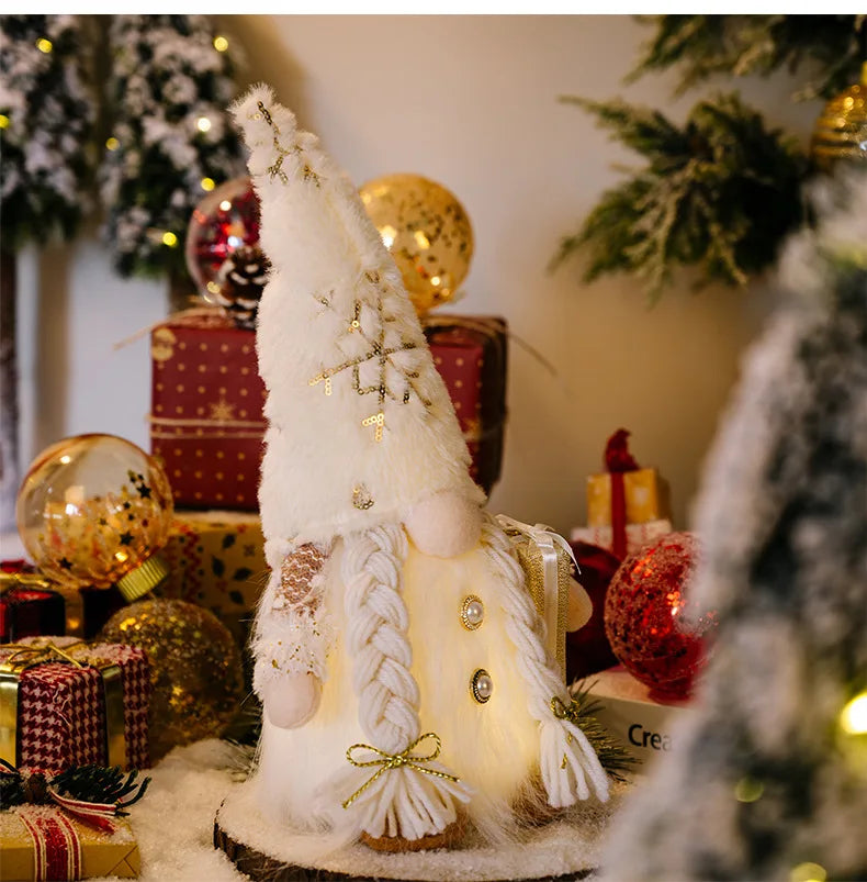 2025 Christmas Gift Gnome Doll Couple Led Night Light Sledge Elf Ski Home Xmas Decoration for 2026 New Year Valentine Gift