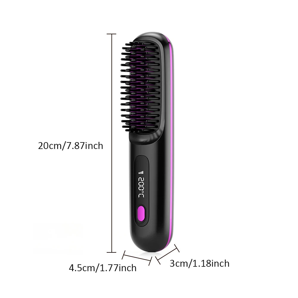 NEW Electric Ceramic Heating Straight Hair Comb Wireless Portable Negative Ion Styling Tool Rechargeable USB Straightening Brush